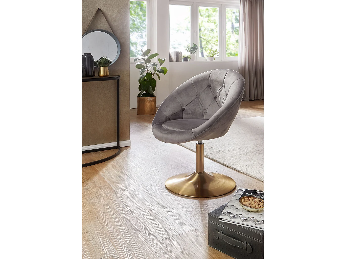 chaise chaise pivotante design velours gris / or |