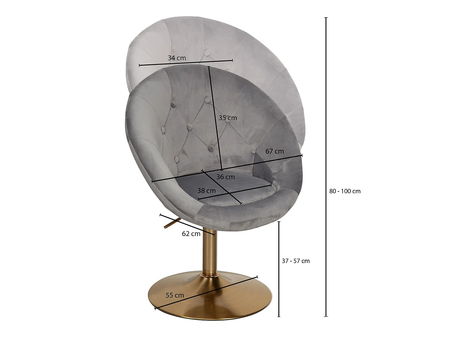 chaise chaise pivotante design velours gris / or |