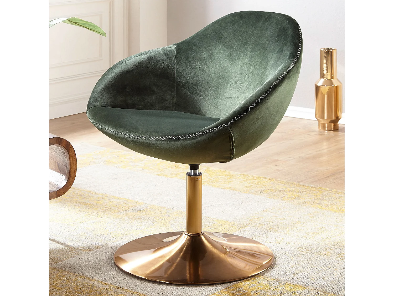 chaise longue SARIN chaise en velours vert / or 70x79x70