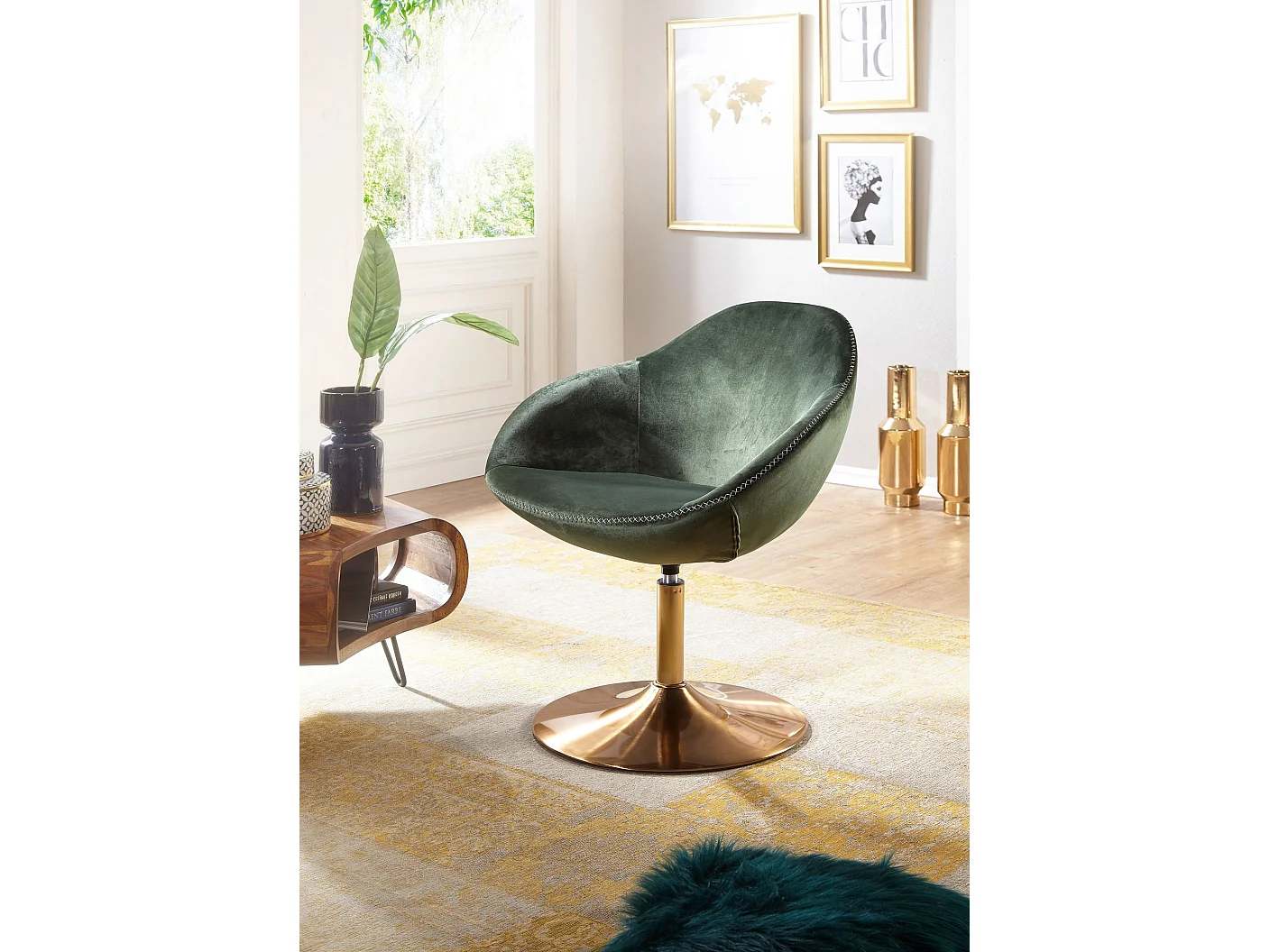 chaise longue SARIN chaise en velours vert / or 70x79x70