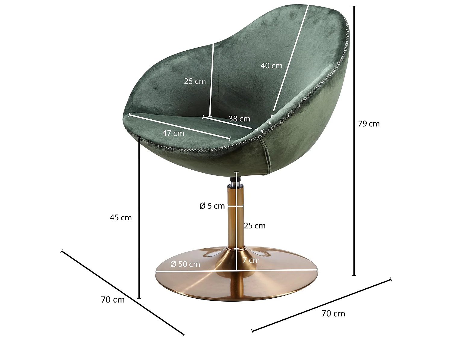 chaise longue SARIN chaise en velours vert / or 70x79x70