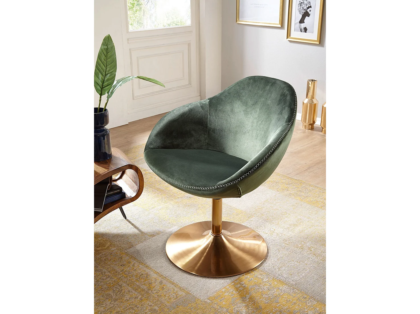 chaise longue SARIN chaise en velours vert / or 70x79x70