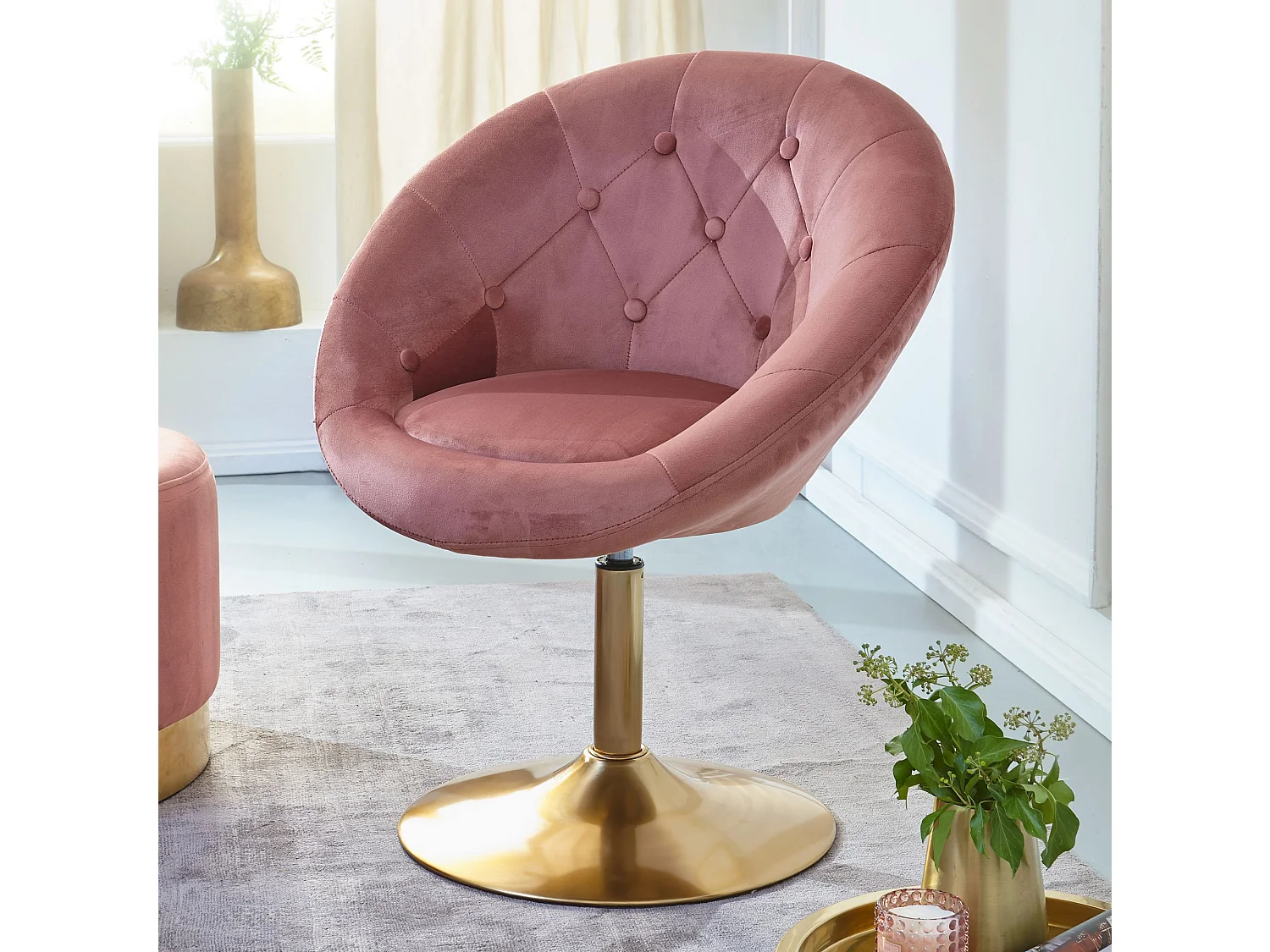 Fauteuil de salon velours rose / or design, chaise