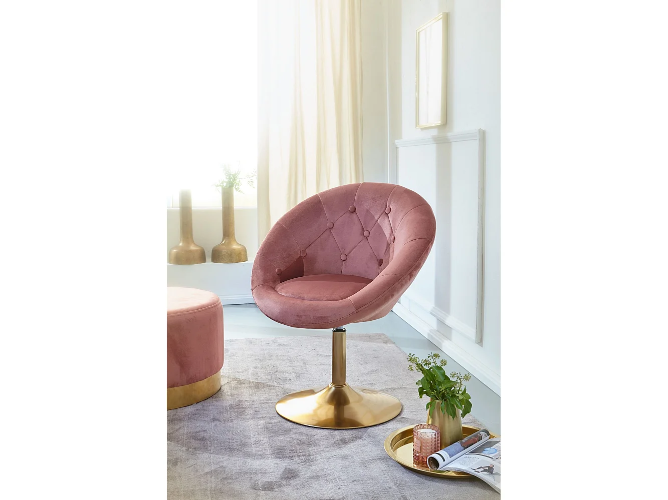 Fauteuil de salon velours rose / or design, chaise