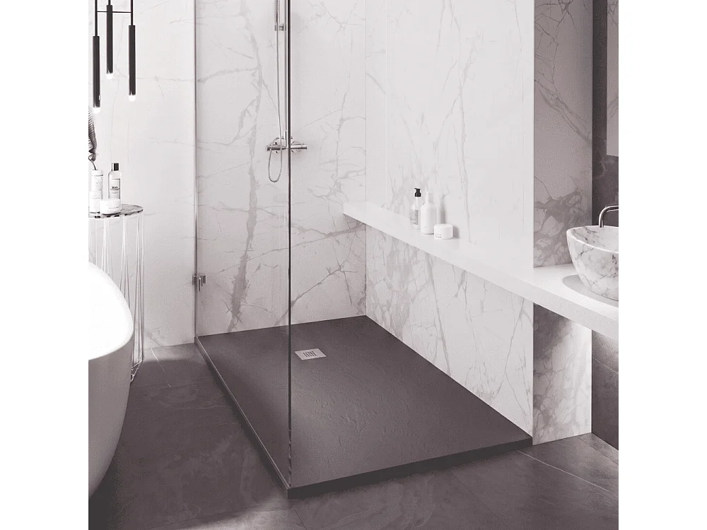Plato de ducha de resina SILEX espatulado antracita  90x200 cm rejilla acero inox.