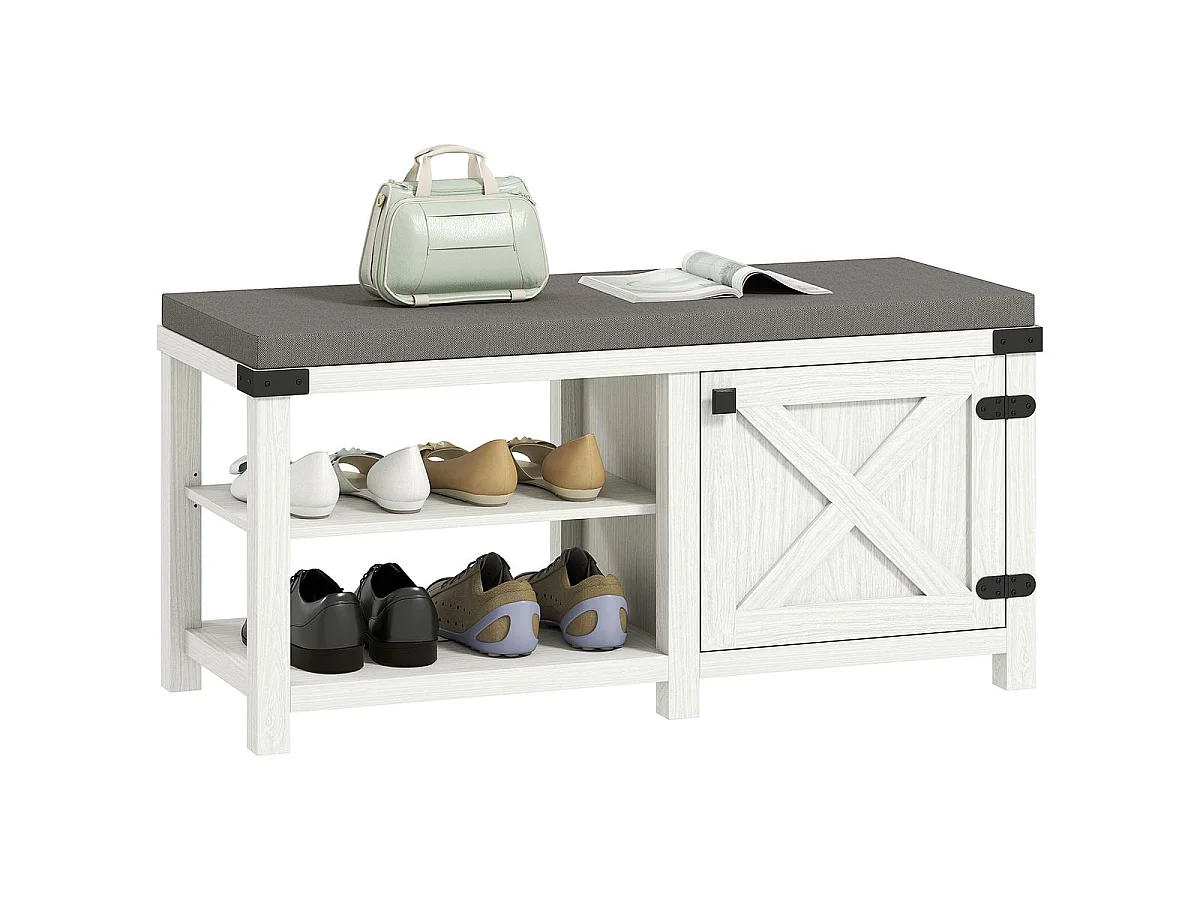 Banco zapatero Gorvi Homcom 2 estantes con puerta 7 pares blanco/gris 48x100x40 cm
