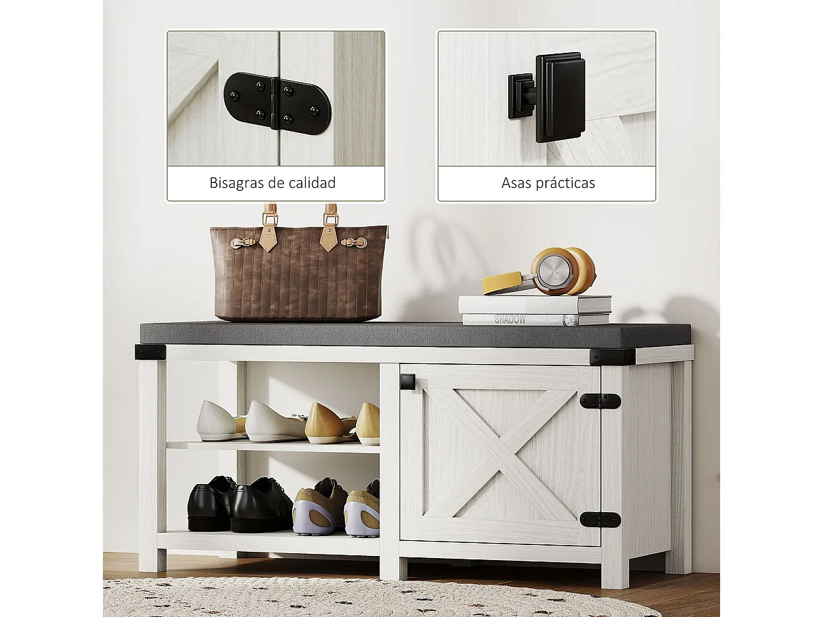Banco zapatero Gorvi Homcom 2 estantes con puerta 7 pares blanco/gris 48x100x40 cm