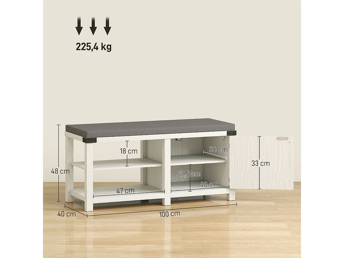 Banco zapatero Gorvi Homcom 2 estantes con puerta 7 pares blanco/gris 48x100x40 cm