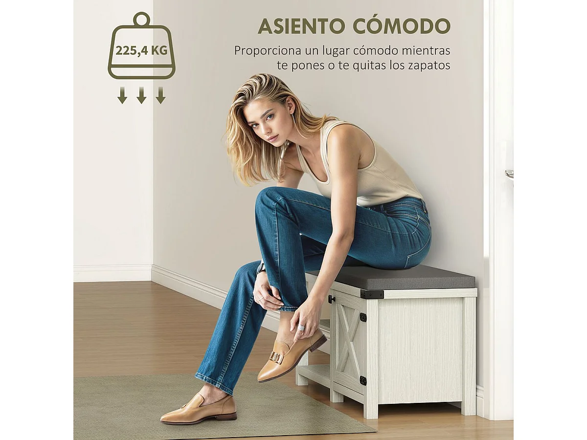 Banco zapatero Gorvi Homcom 2 estantes con puerta 7 pares blanco/gris 48x100x40 cm