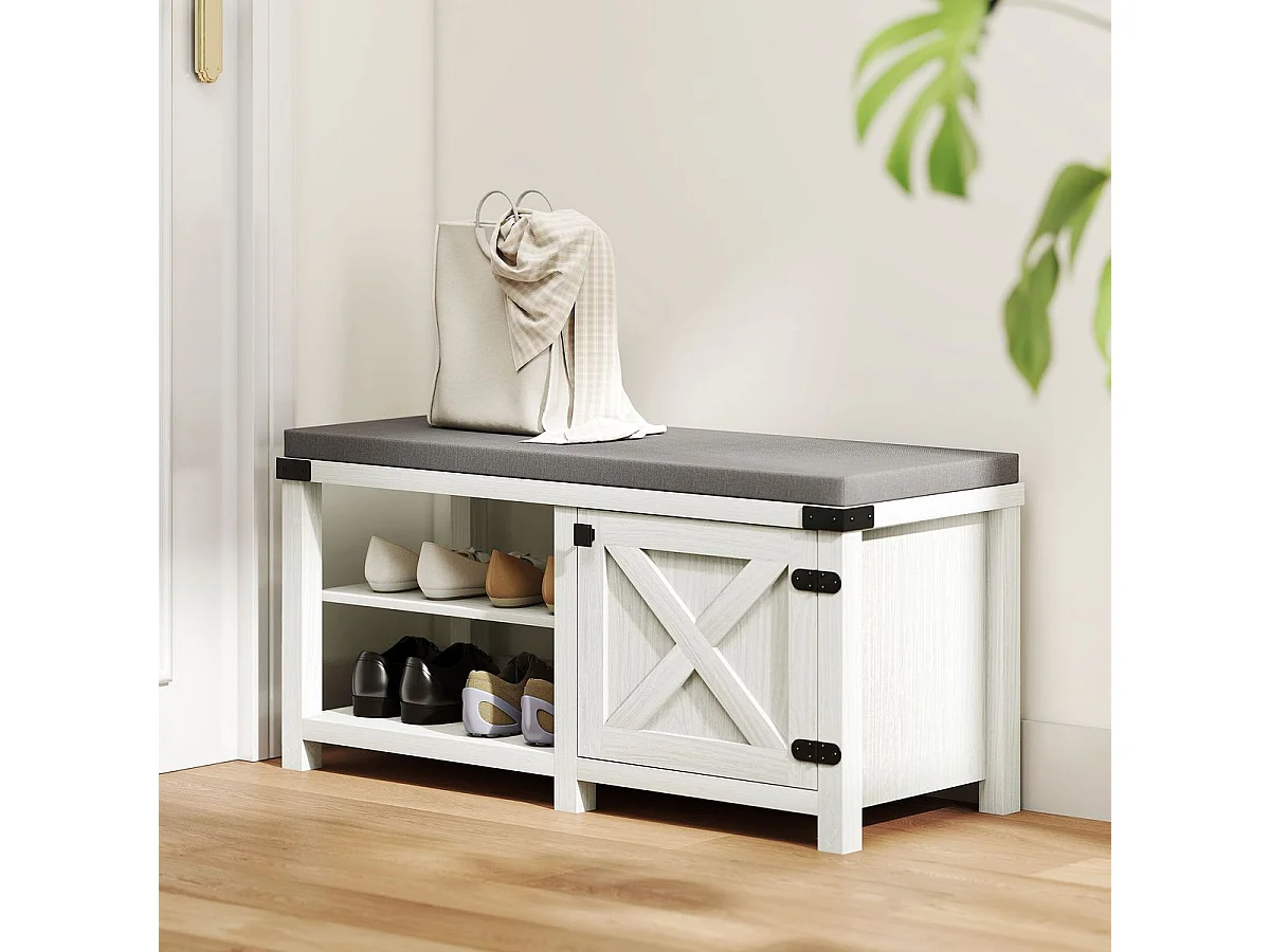 Banco zapatero Gorvi Homcom 2 estantes con puerta 7 pares blanco/gris 48x100x40 cm