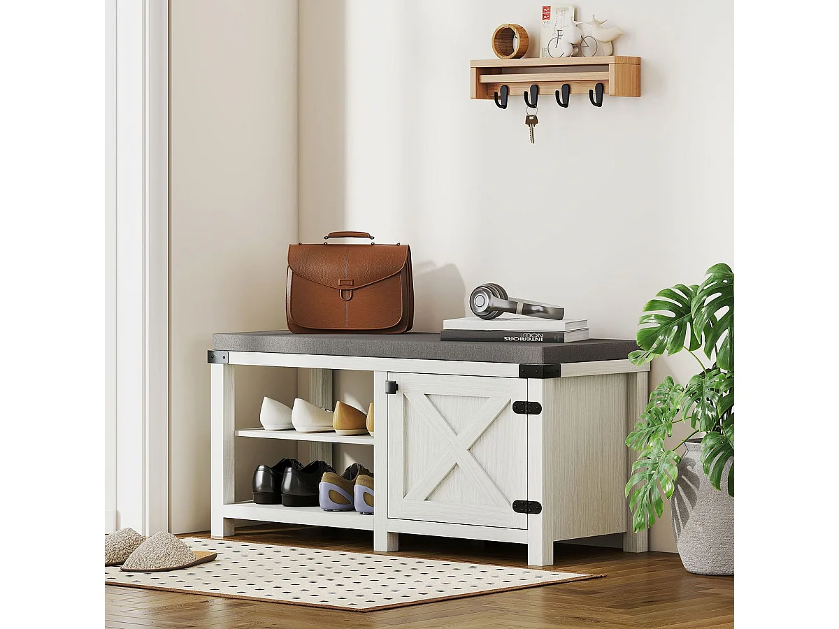 Banco zapatero Gorvi Homcom 2 estantes con puerta 7 pares blanco/gris 48x100x40 cm