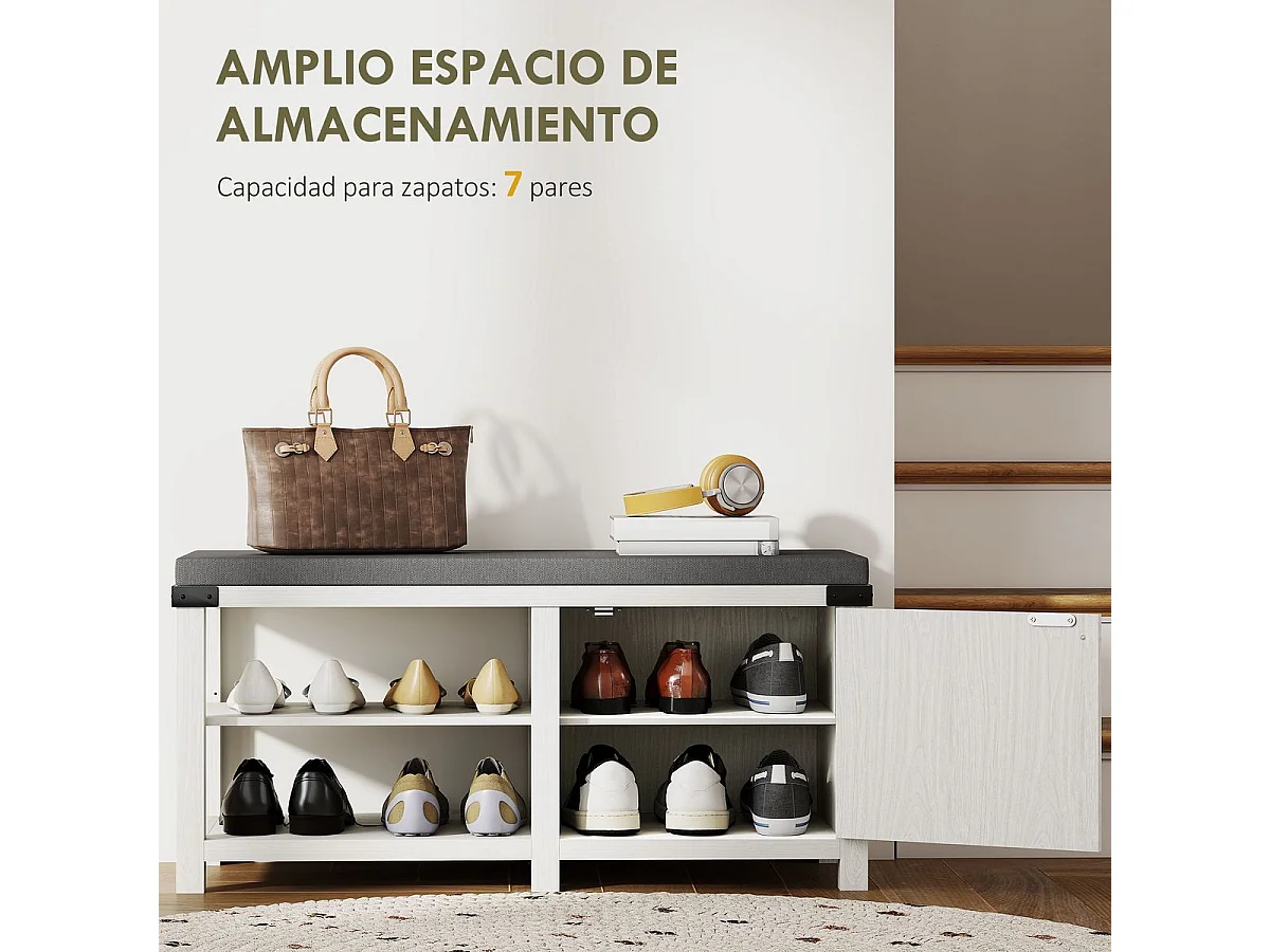 Banco zapatero Gorvi Homcom 2 estantes con puerta 7 pares blanco/gris 48x100x40 cm