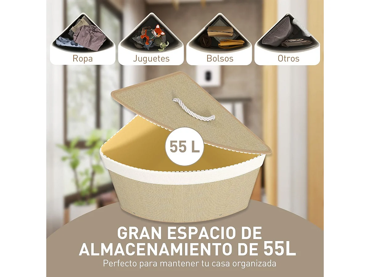 Cesto de ropa sucia Naro Homcom 55L con tapa y bolsa extraíble beige 60x35x35 cm