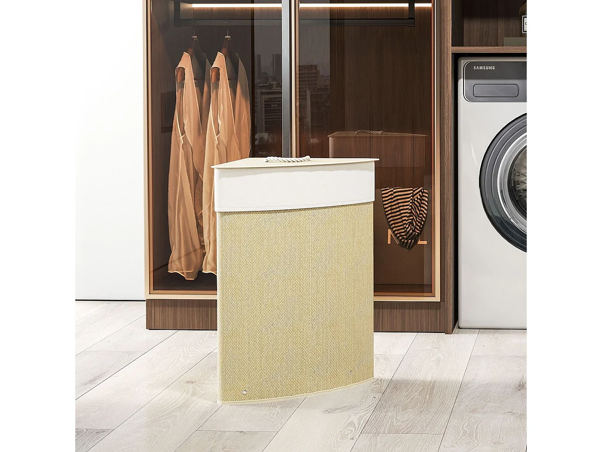 Cesto de ropa sucia Naro Homcom 55L con tapa y bolsa extraíble beige 60x35x35 cm