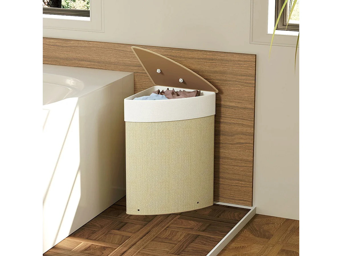 Cesto de ropa sucia Naro Homcom 55L con tapa y bolsa extraíble beige 60x35x35 cm