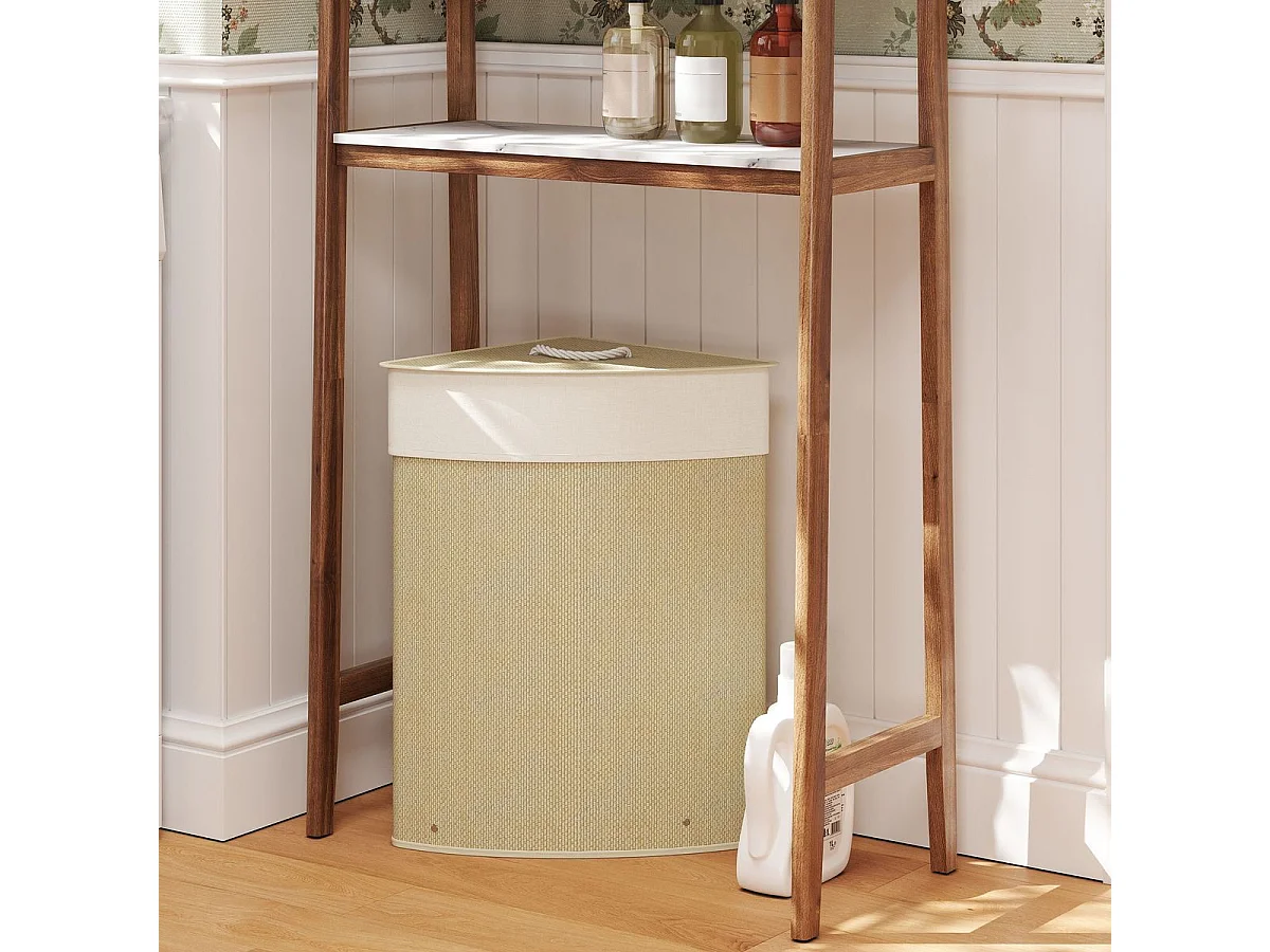 Cesto de ropa sucia Naro Homcom 55L con tapa y bolsa extraíble beige 60x35x35 cm