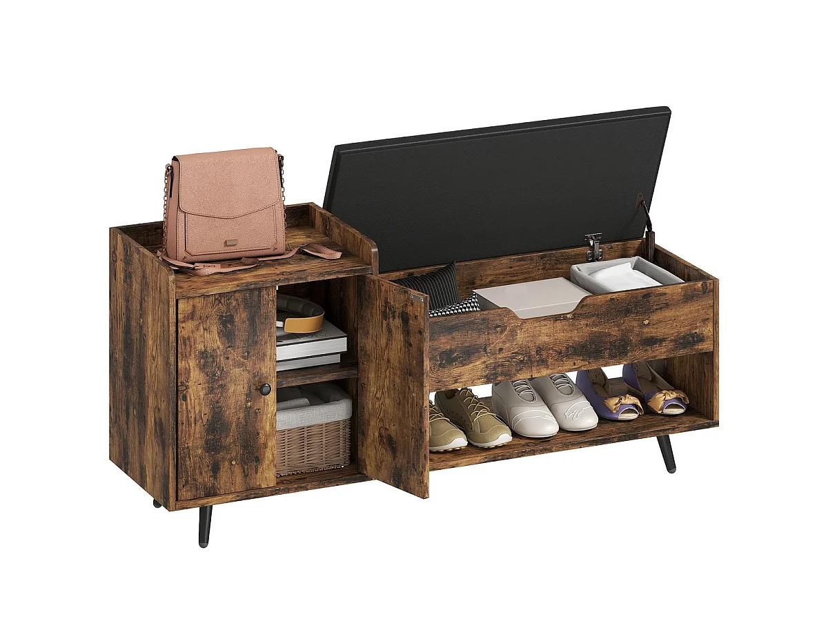 Banco zapatero Hana Homcom asiento acolchado con armario marrón 59x127x35 cm