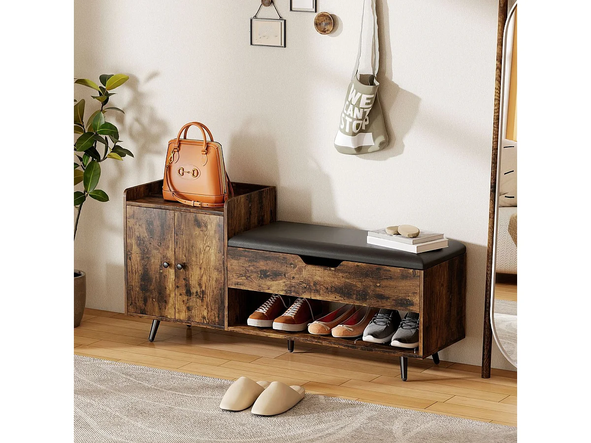 Banco zapatero Hana Homcom asiento acolchado con armario marrón 59x127x35 cm