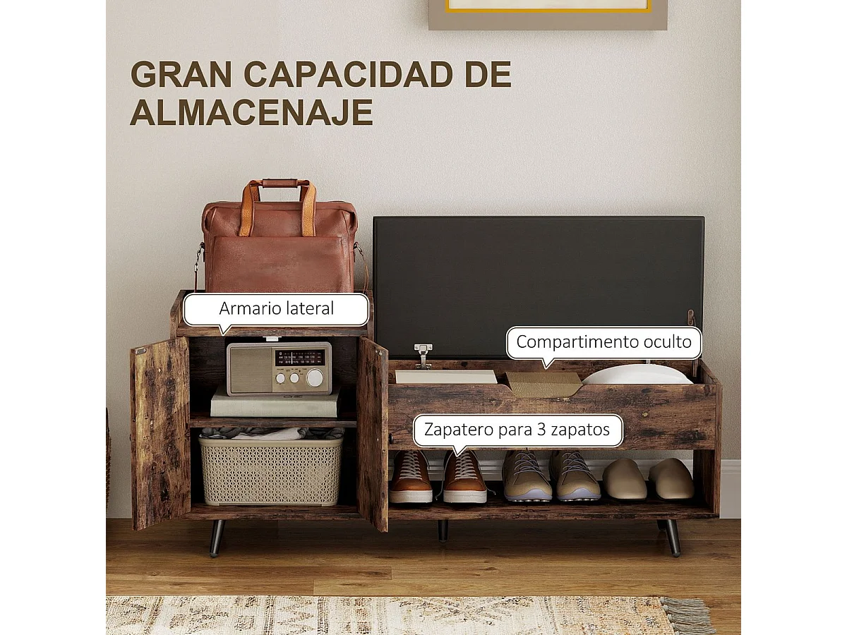 Banco zapatero Hana Homcom asiento acolchado con armario marrón 59x127x35 cm