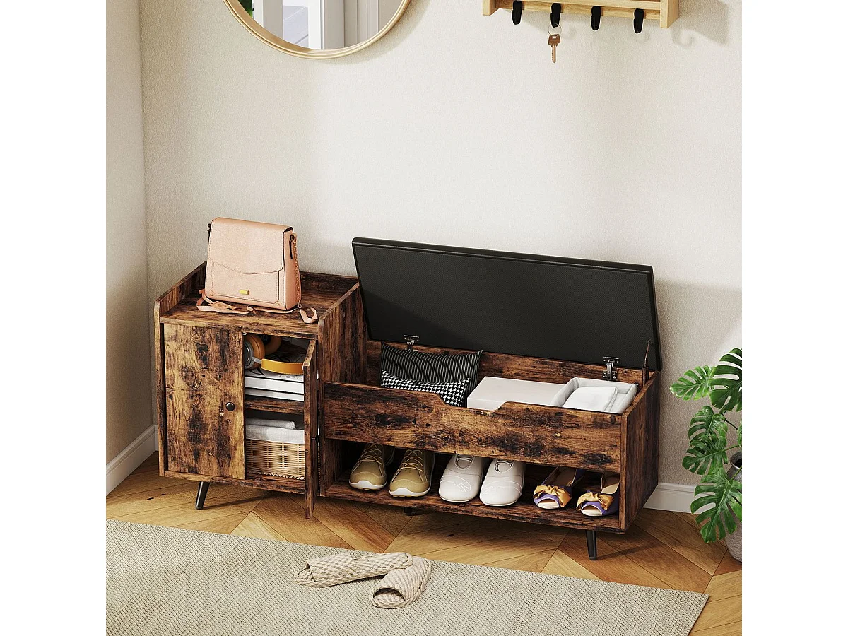 Banco zapatero Hana Homcom asiento acolchado con armario marrón 59x127x35 cm