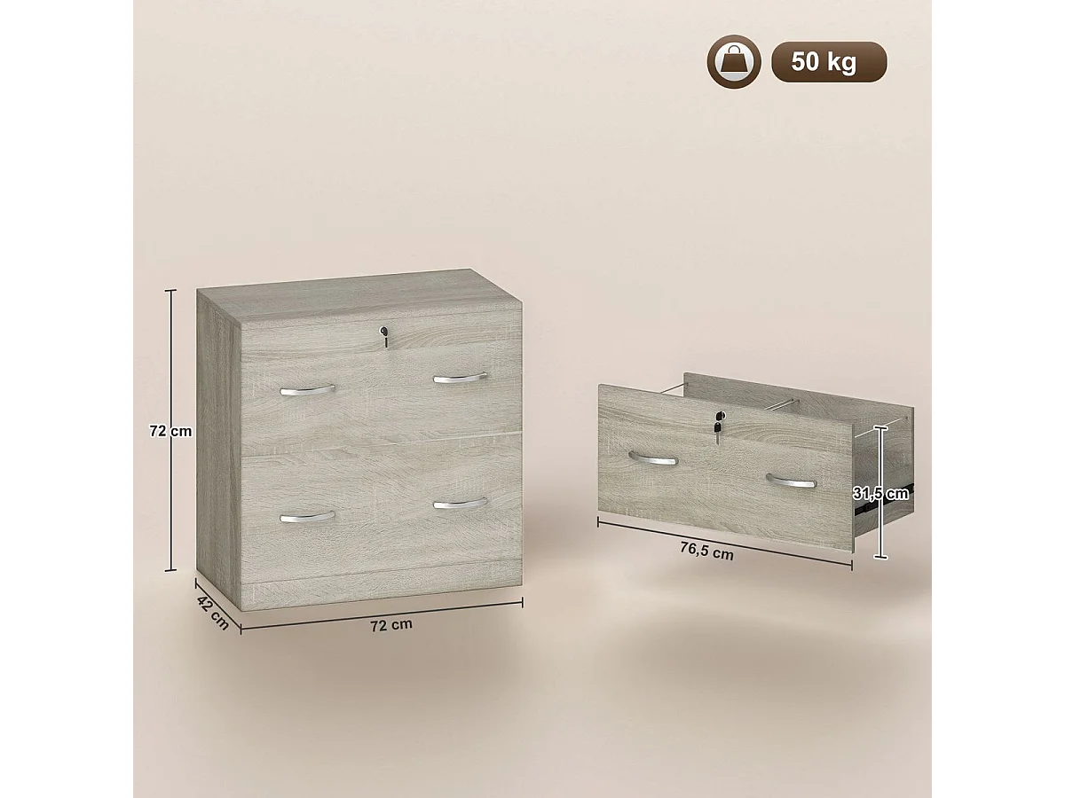 Cajonera de oficina Essence Vinsetto 2 cajones con cerradura natural 72x77x42 cm