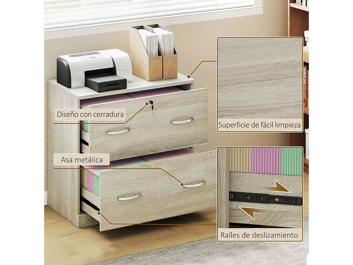 Cajonera de oficina Essence Vinsetto 2 cajones con cerradura natural 72x77x42 cm
