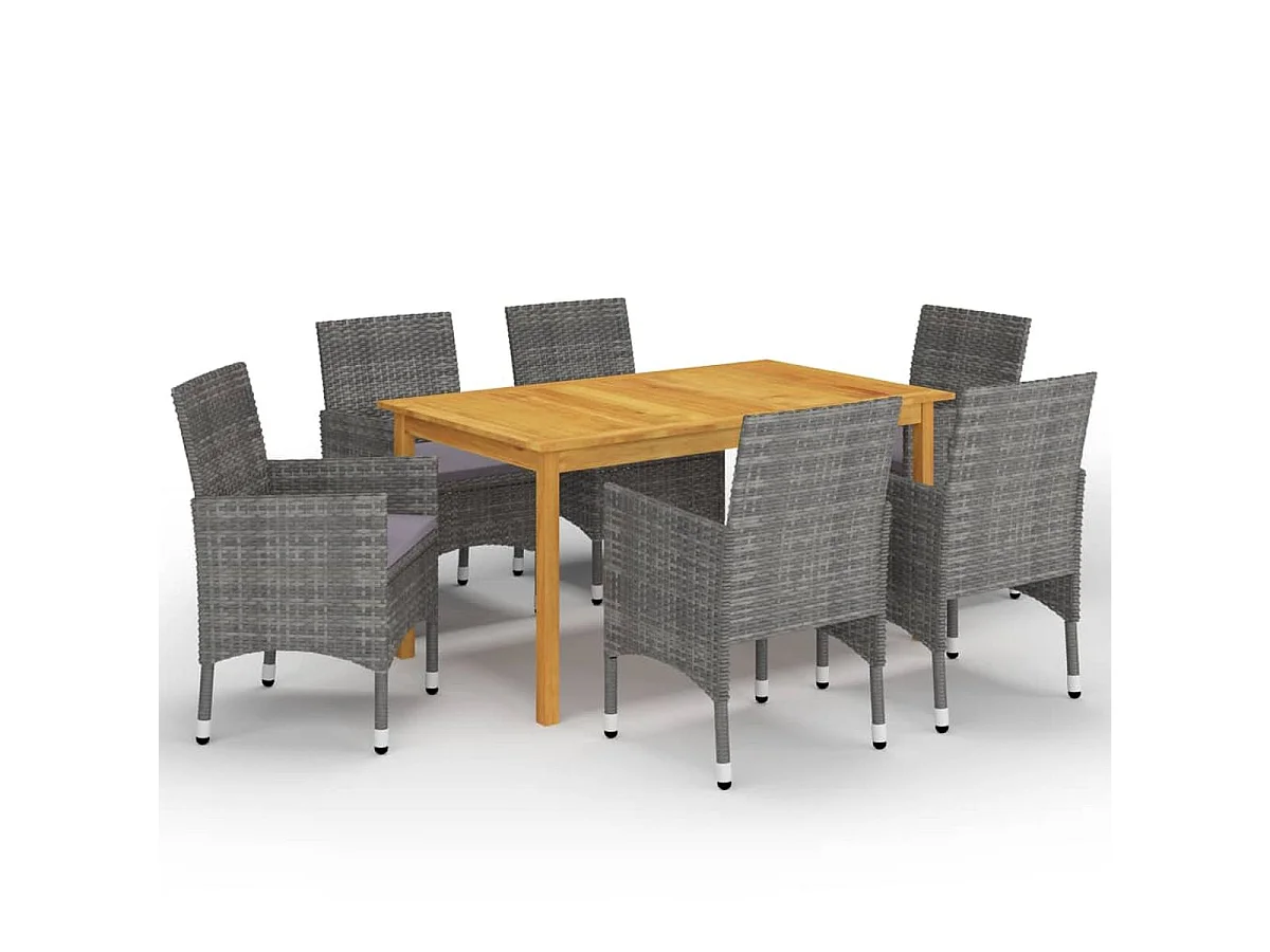 Conjunto de jardín 1 mesa+6 sillones con cojines gris