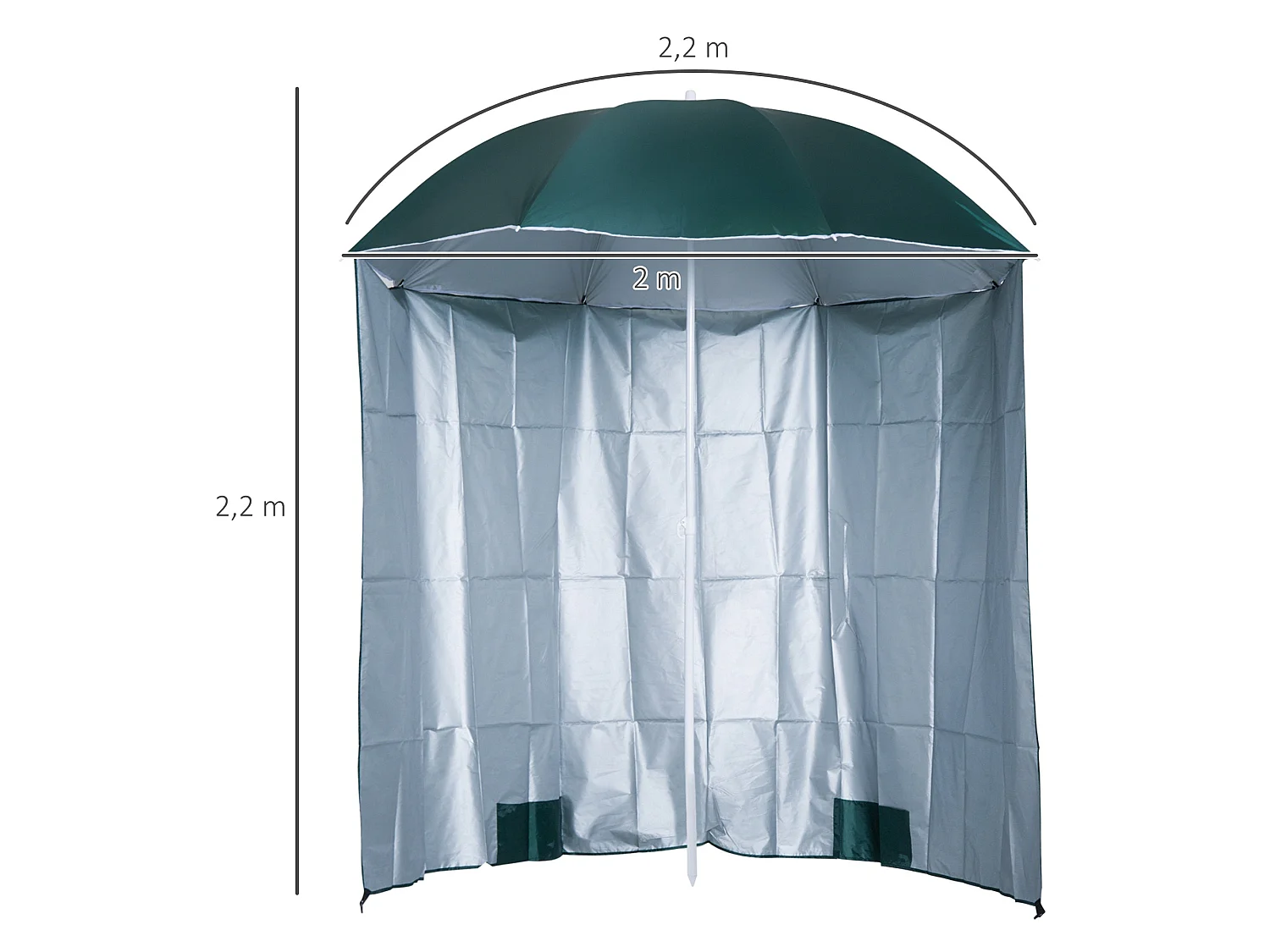 Sombrilla York Outsunny panel lateral + bolsas de arena + estacas verde Ø220 cm