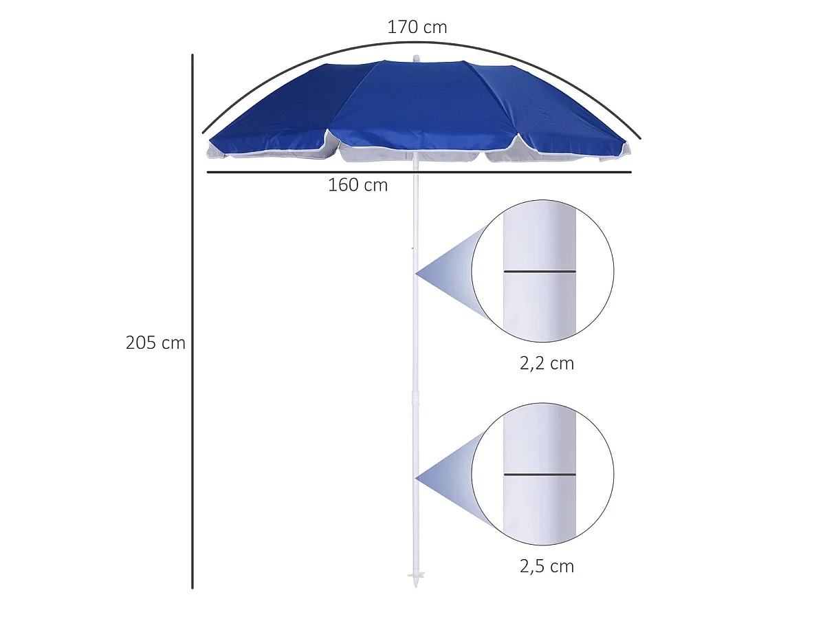 Sombrilla Tornado Outsunny ángulo inclinable azul Ø160x205 cm