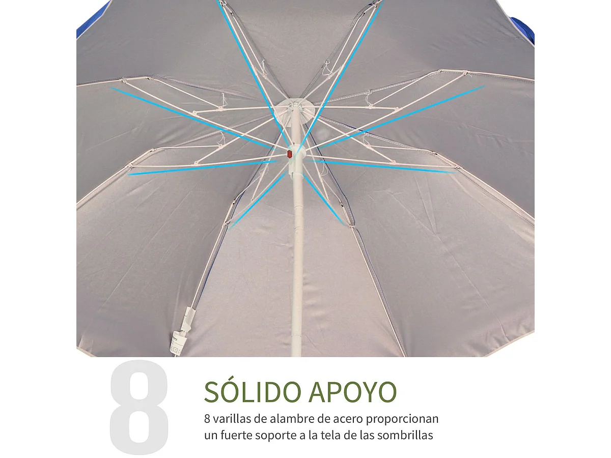 Sombrilla Tornado Outsunny ángulo inclinable azul Ø160x205 cm