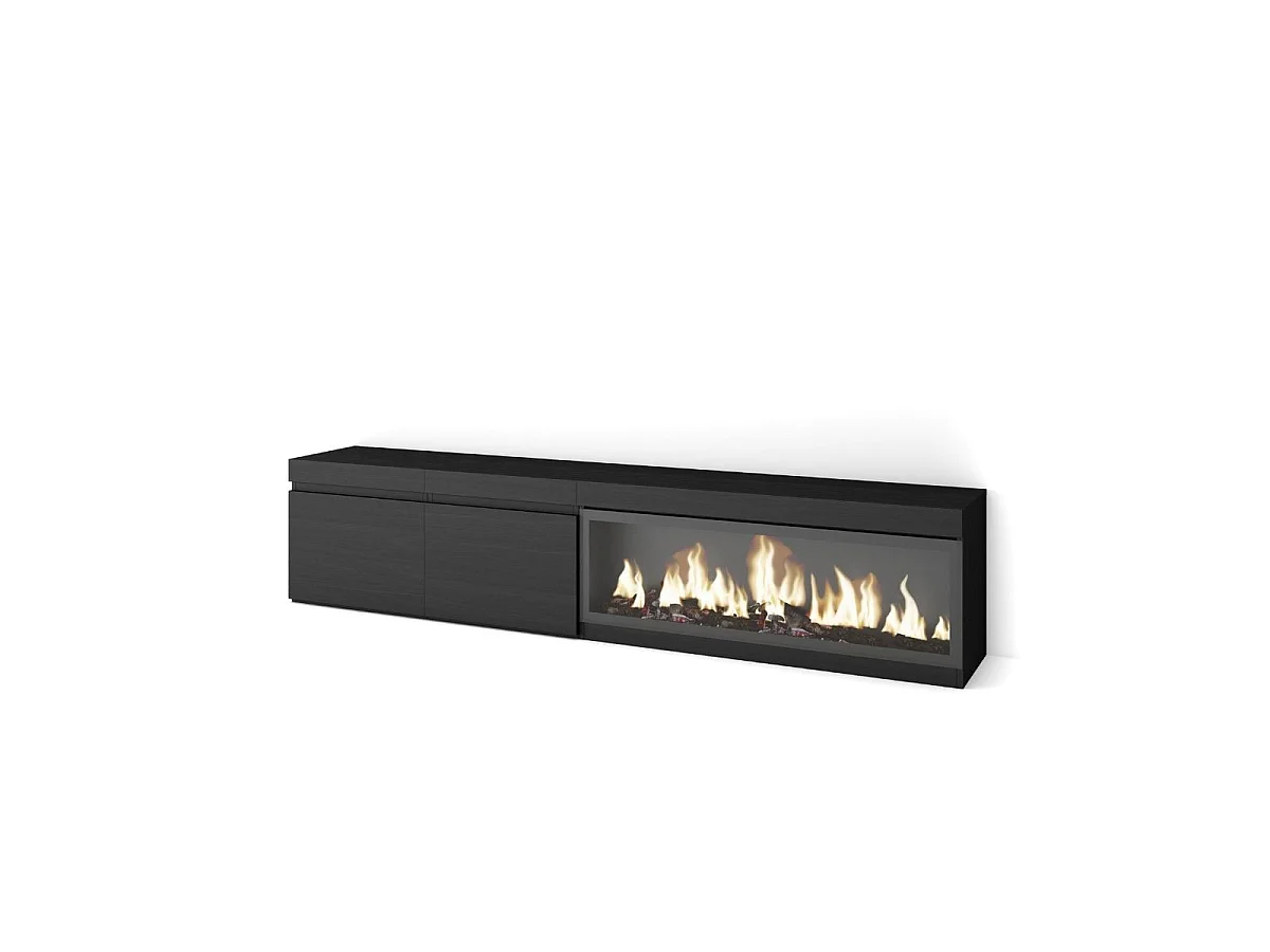 Mueble de TV Kroma armario doble con chimenea derecha negro 45x208,2x34,6 cm