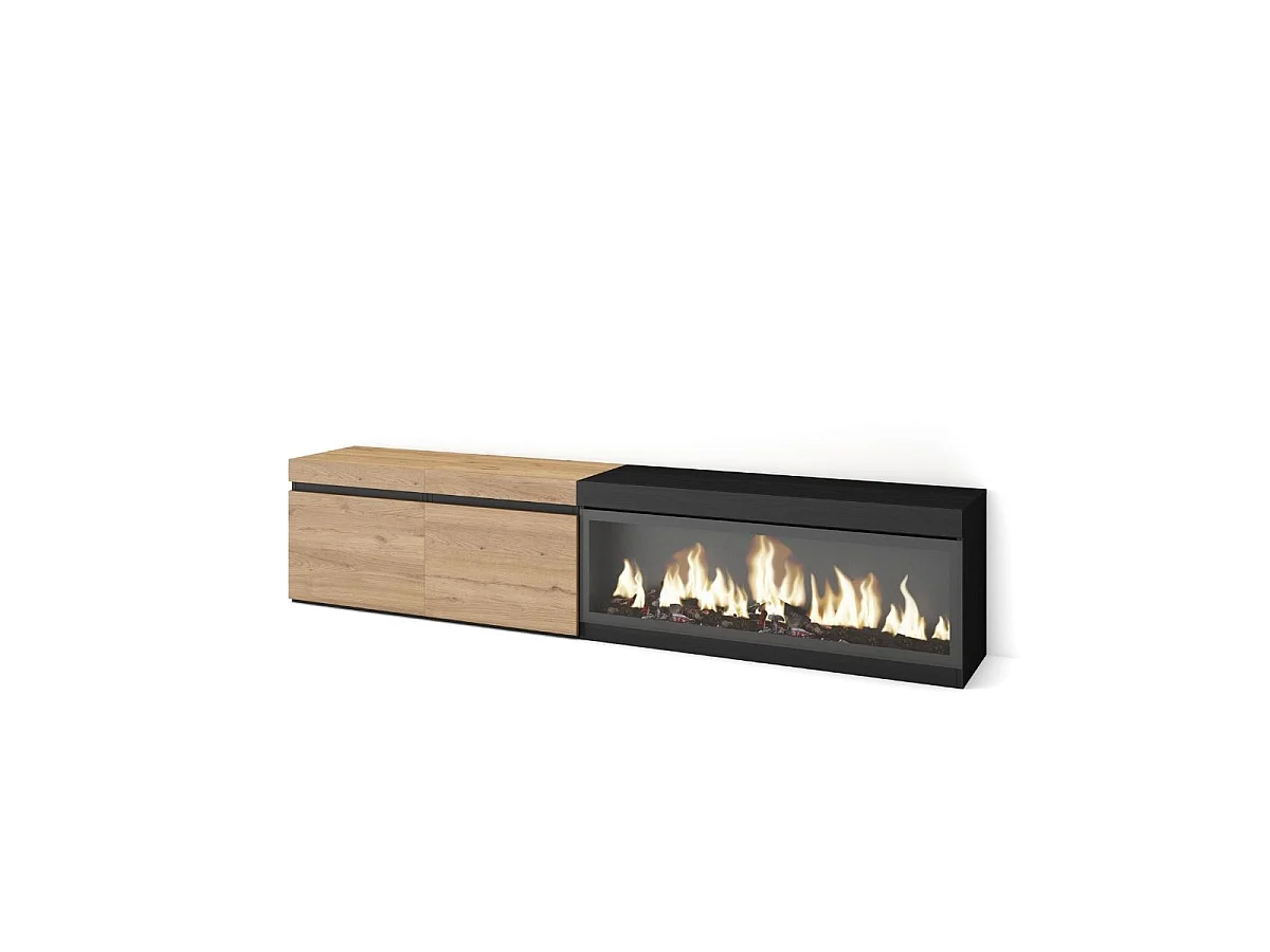 Mueble de TV Kroma armario doble con chimenea derecha negro/madera 45x208,2x34,6 cm