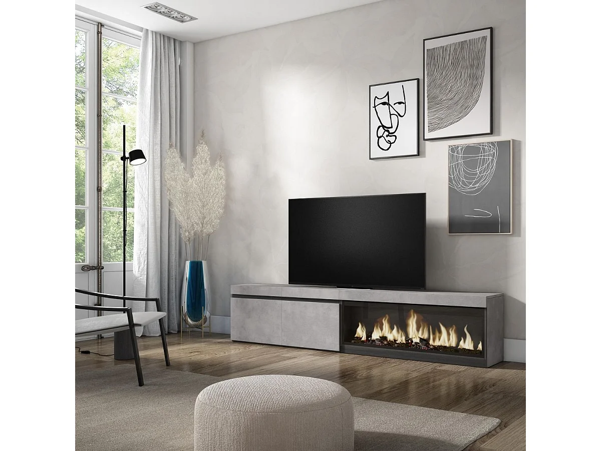Mueble de TV Kroma armario doble con chimenea derecha gris 45x208,2x34,6 cm