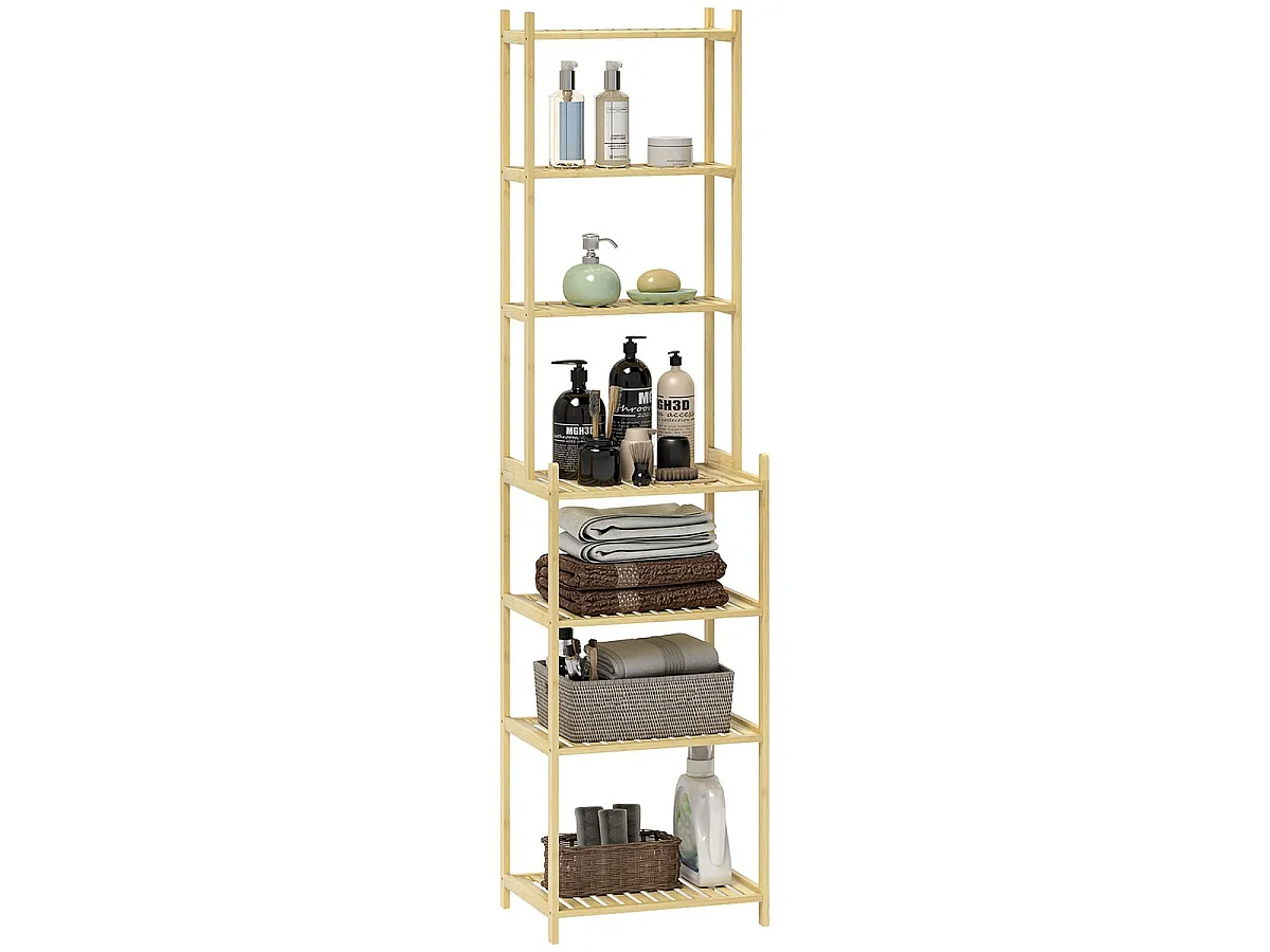 Estantería Serenique Homcom 7 niveles natural 180x44x33 cm