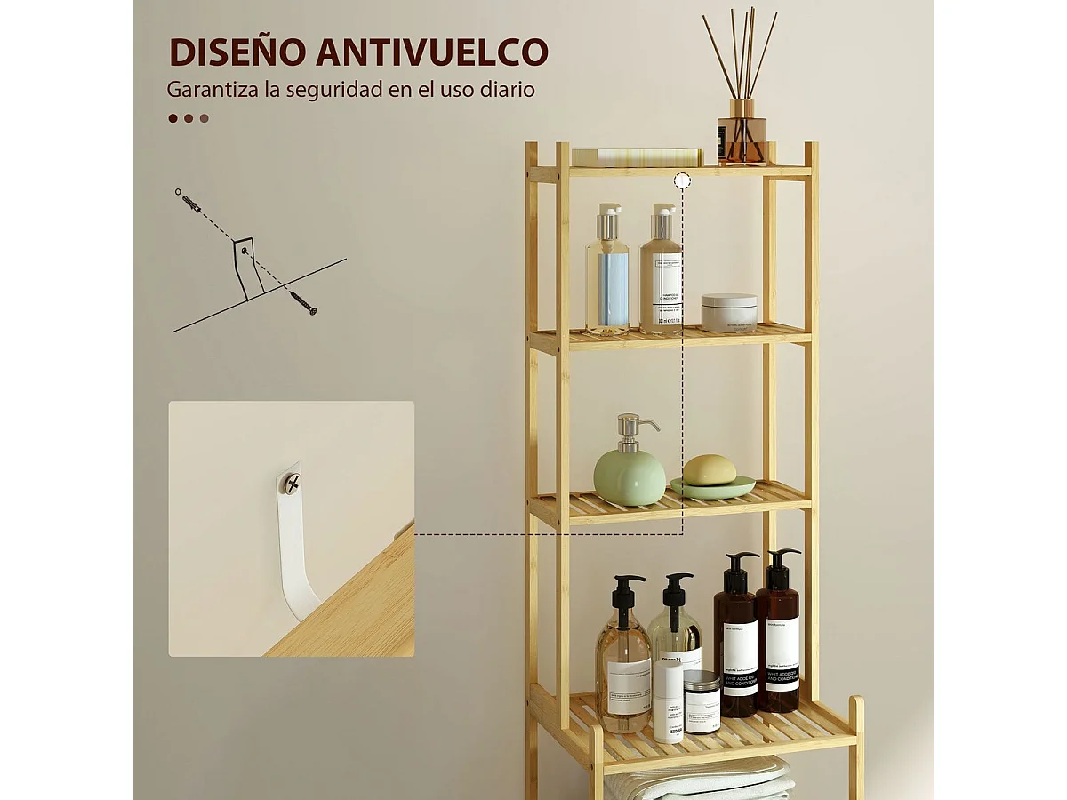 Estantería Serenique Homcom 7 niveles natural 180x44x33 cm