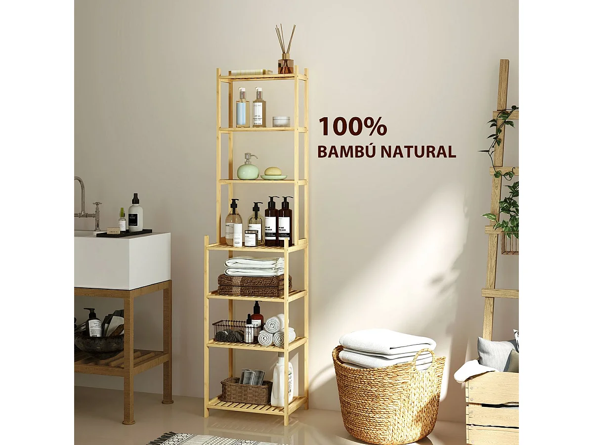 Estantería Serenique Homcom 7 niveles natural 180x44x33 cm