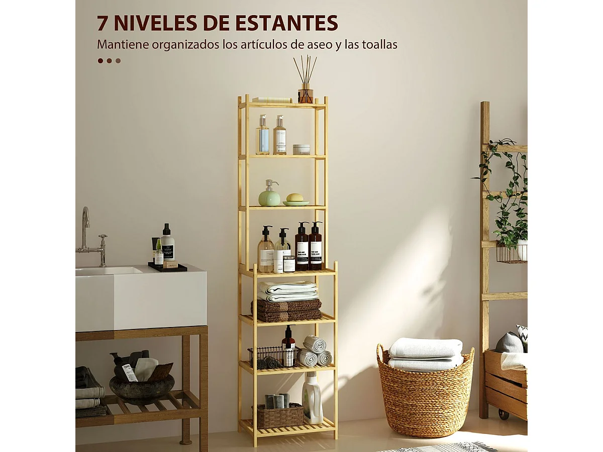 Estantería Serenique Homcom 7 niveles natural 180x44x33 cm