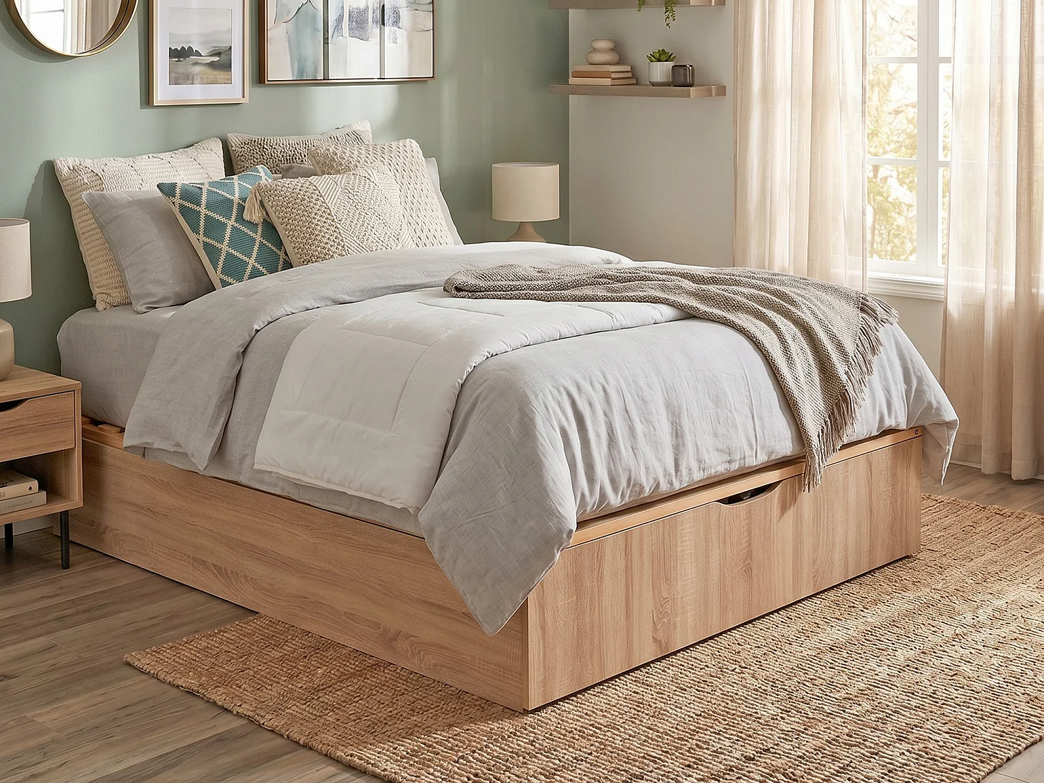 Sommier coffre 180 x 200 cm avec rangement - Naturel clair - SALITA de YSMÉE