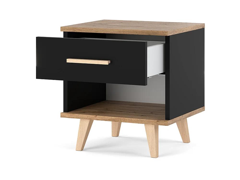 Szafka Nocna StIVMEBLE 1 SZUFLADA 40.2x36x43.6 Czarna Dąb Wotan Stolik Loft Do Sypialni
