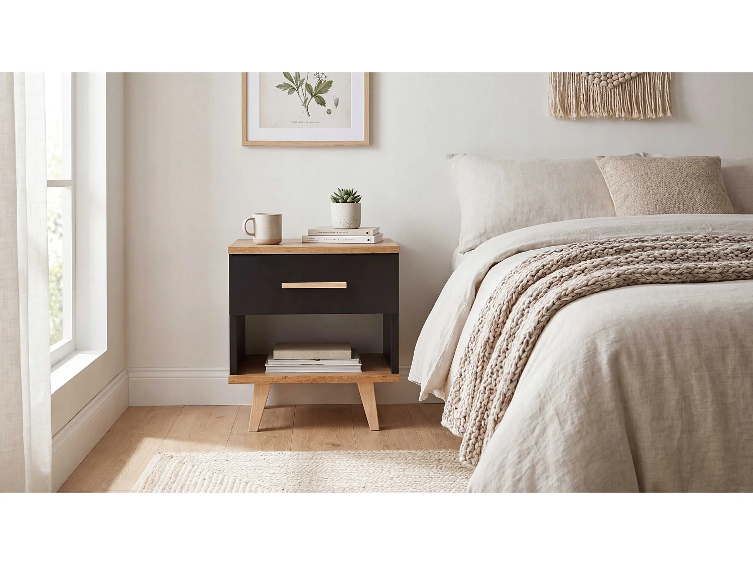Szafka Nocna StIVMEBLE 1 SZUFLADA 40.2x36x43.6 Czarna Dąb Wotan Stolik Loft Do Sypialni