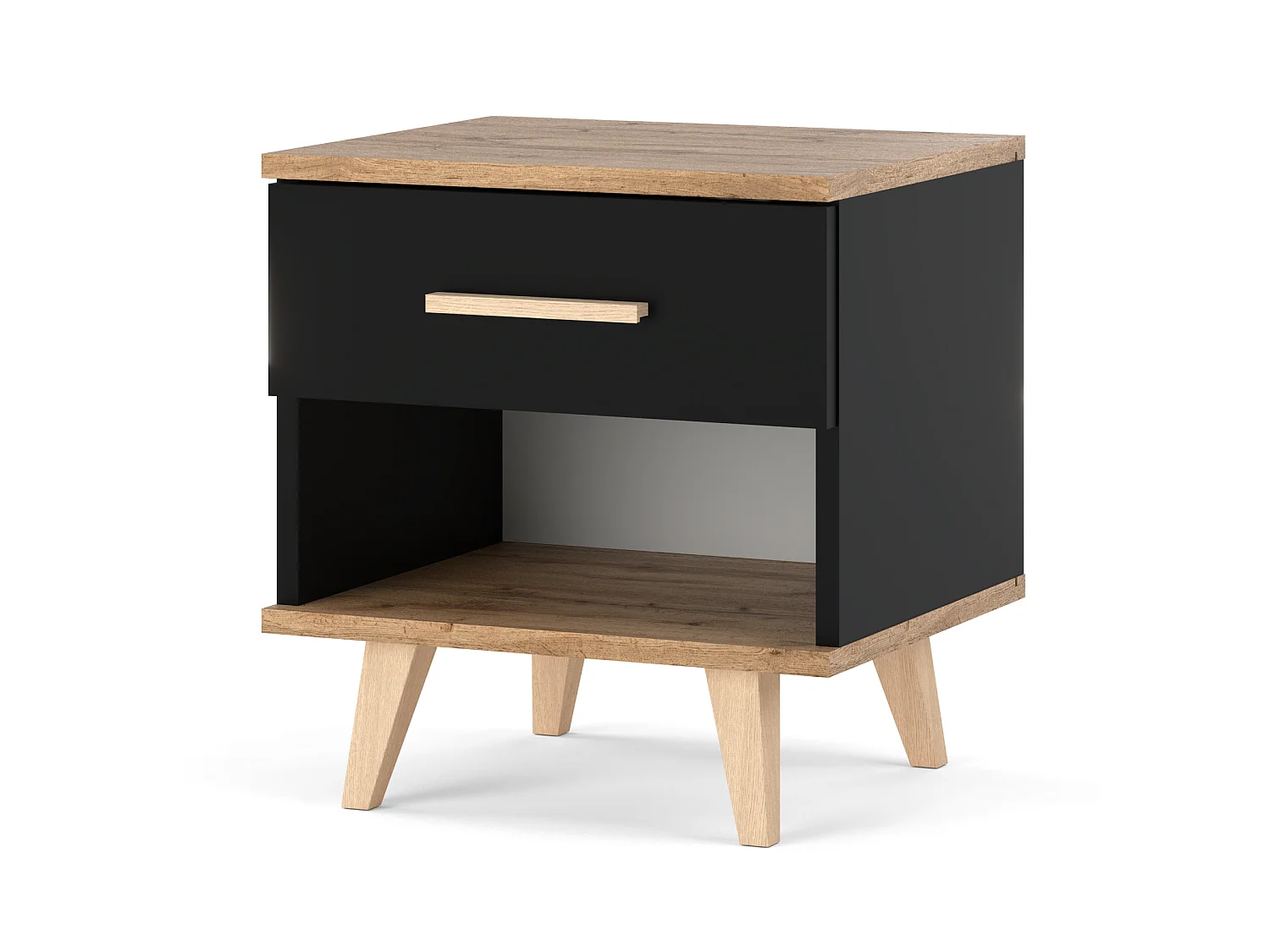 Szafka Nocna StIVMEBLE 1 SZUFLADA 40.2x36x43.6 Czarna Dąb Wotan Stolik Loft Do Sypialni