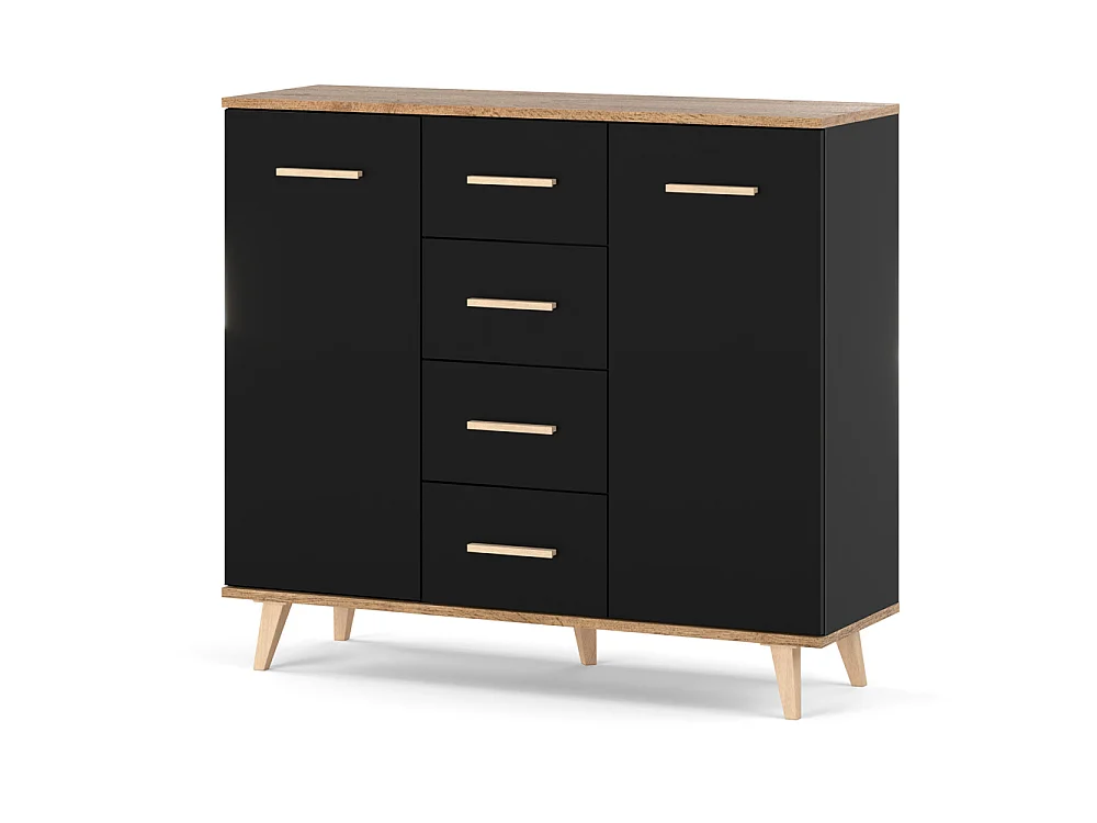 Komoda z Szufladami STIVMEBLE 106,4x36x95,2 Czarna Dąb Wotan Nowoczesna Szafka Do Salonu Sypialni