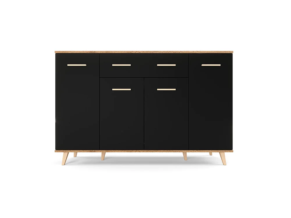 Komoda Z Szufladami STIVMEBLE 146.4x36x95.2 CM Czarna Dąb Wotan Szafka Loft Do Salonu Sypialni
