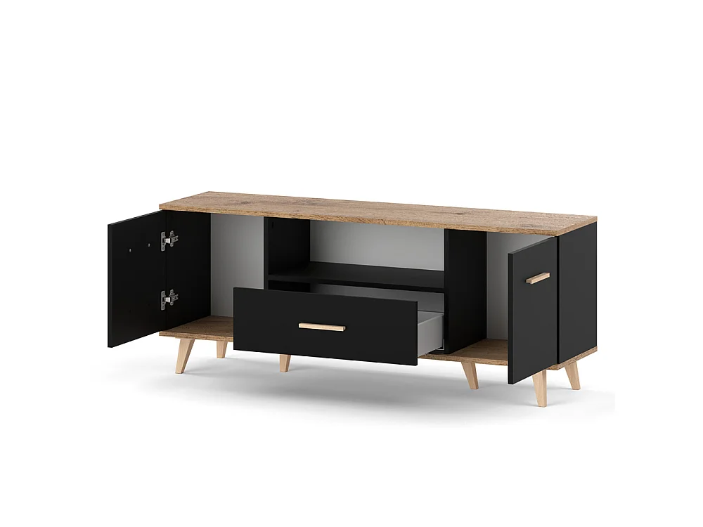 Szafka Rtv Pod Telewizor STIVMEBLE 137x36x54.6 CM Czarna Dąb Wotan Komoda Stojąca Salon