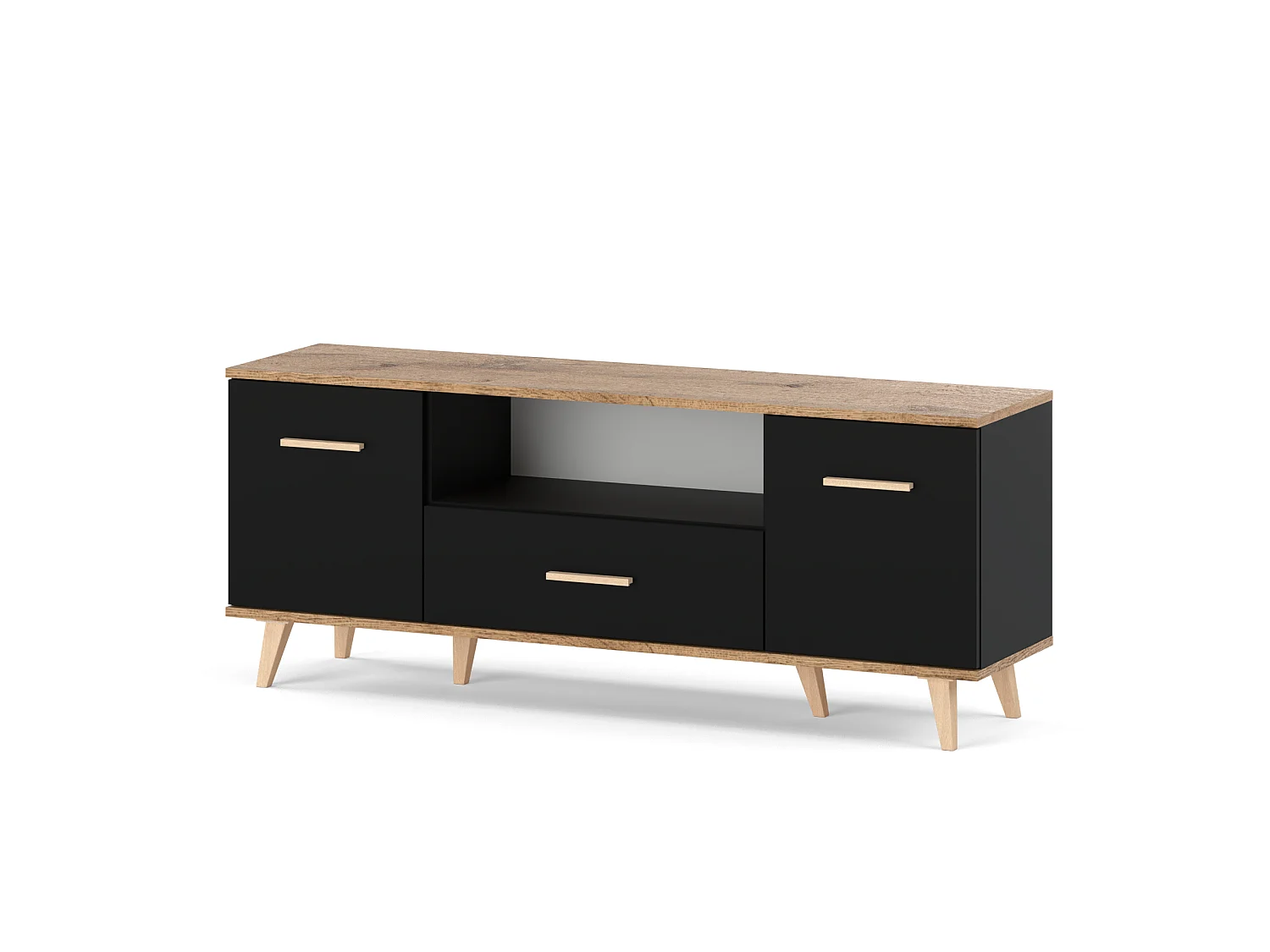 Szafka Rtv Pod Telewizor STIVMEBLE 137x36x54.6 CM Czarna Dąb Wotan Komoda Stojąca Salon