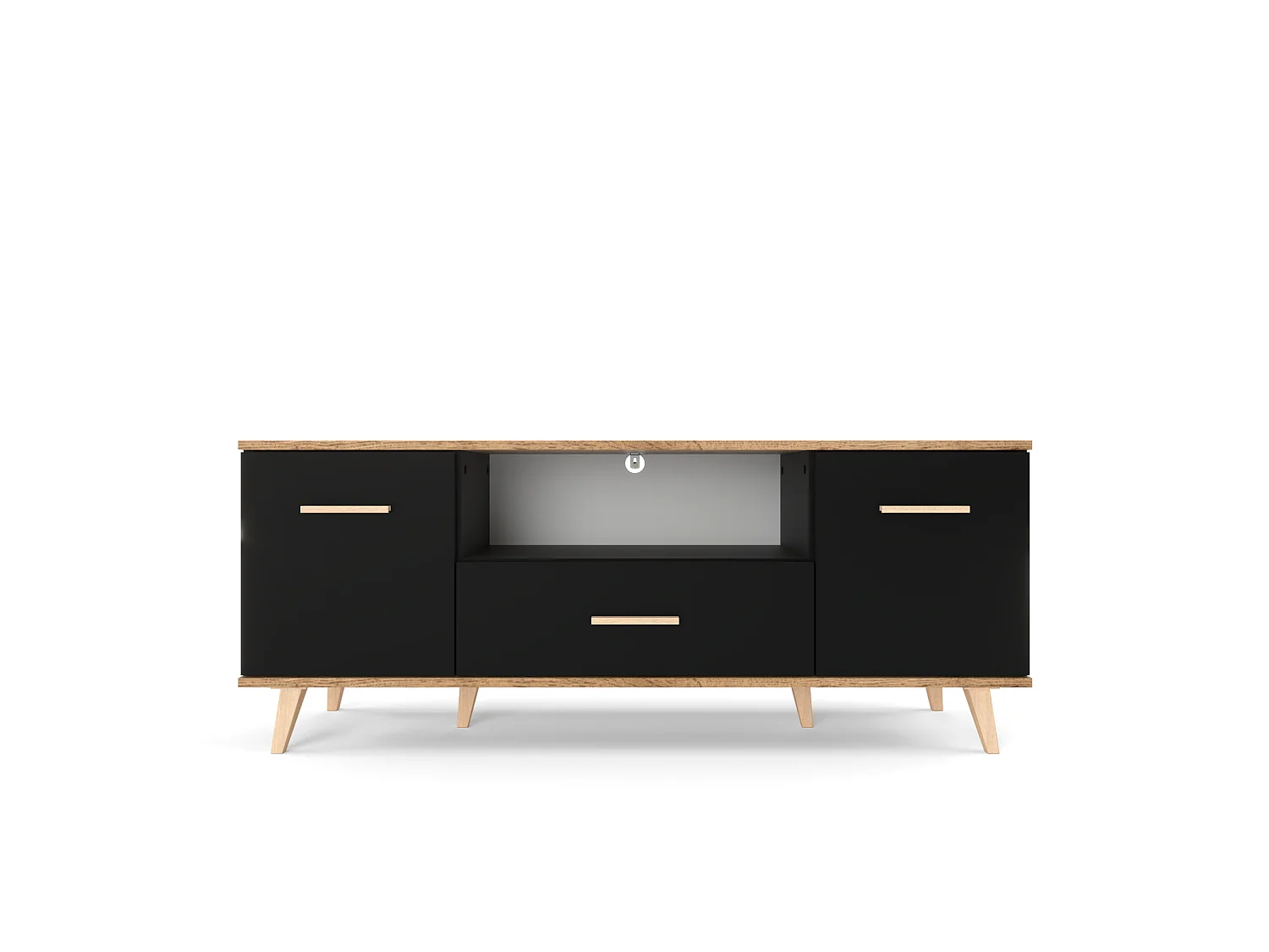 Szafka Rtv Pod Telewizor STIVMEBLE 137x36x54.6 CM Czarna Dąb Wotan Komoda Stojąca Salon