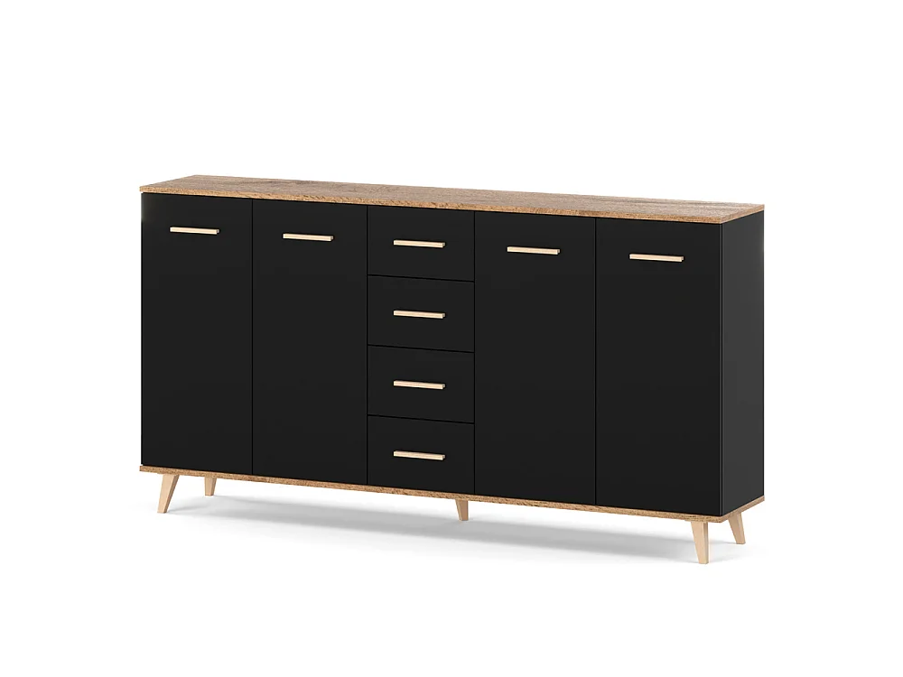 Komoda Z Szufladami STIVMEBLE 179.4x36x95.2 CM Czarna Dąb Wotan Szafka Loft Do Salonu Sypialni