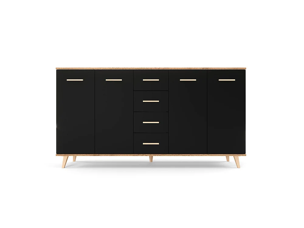 Komoda Z Szufladami STIVMEBLE 179.4x36x95.2 CM Czarna Dąb Wotan Szafka Loft Do Salonu Sypialni