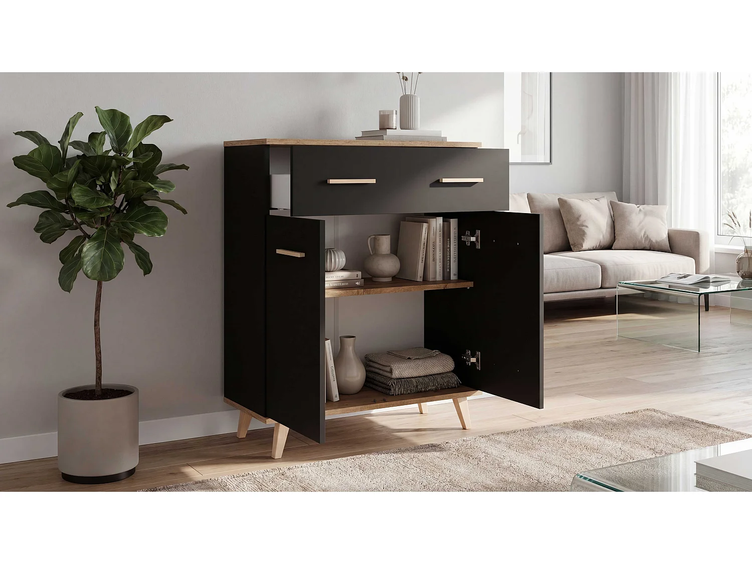 Komoda STIVMEBLE 73.4x36.x95.2 CM 1 Szuflada Nowoczesna Szafka Loft Do Salonu Sypialni