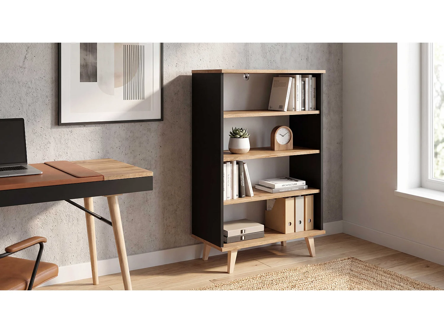 Regał Na Książki STIVMEBLE 60.2x36x95.2 CM 4 Półki Szafka Otwarta Loft Do Salonu Pokoju